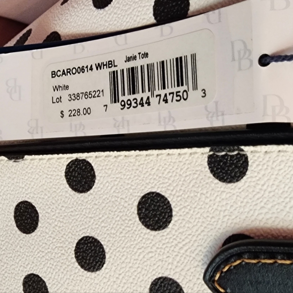 DOONEY & BOURKE JANIE TOTE bcaro0614 white black polka dots shoulder bag NWT - Picture 2 of 8